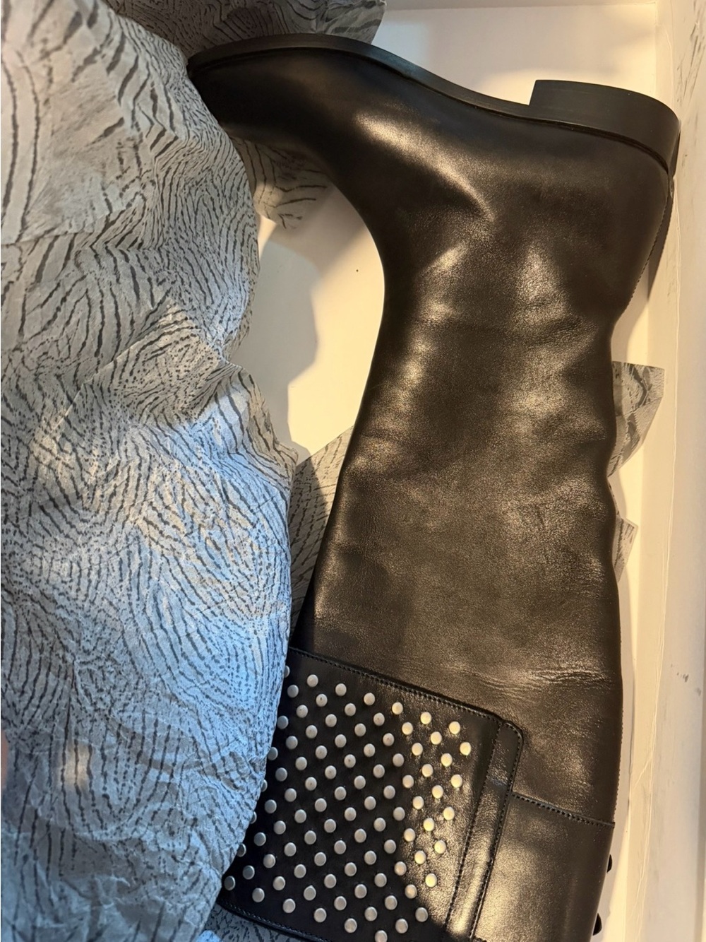 Alexander McQueen Black Leather Studded Cuff Knee Boots